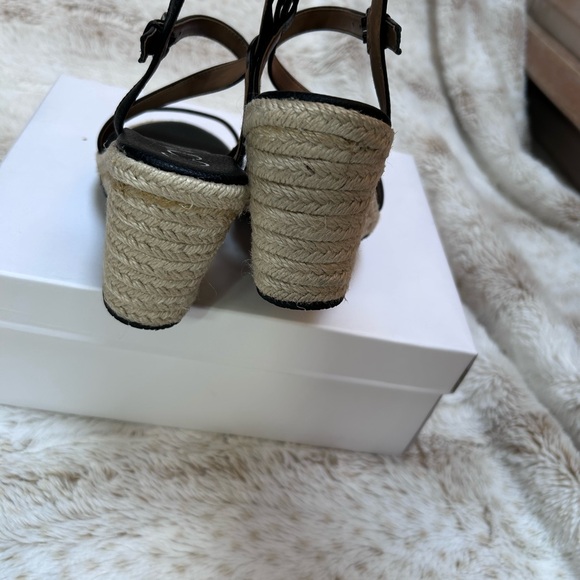 Calvin Klein Black Espadrille Wedge Sandals Bellemine Pebble Grain - Picture 6 of 10
